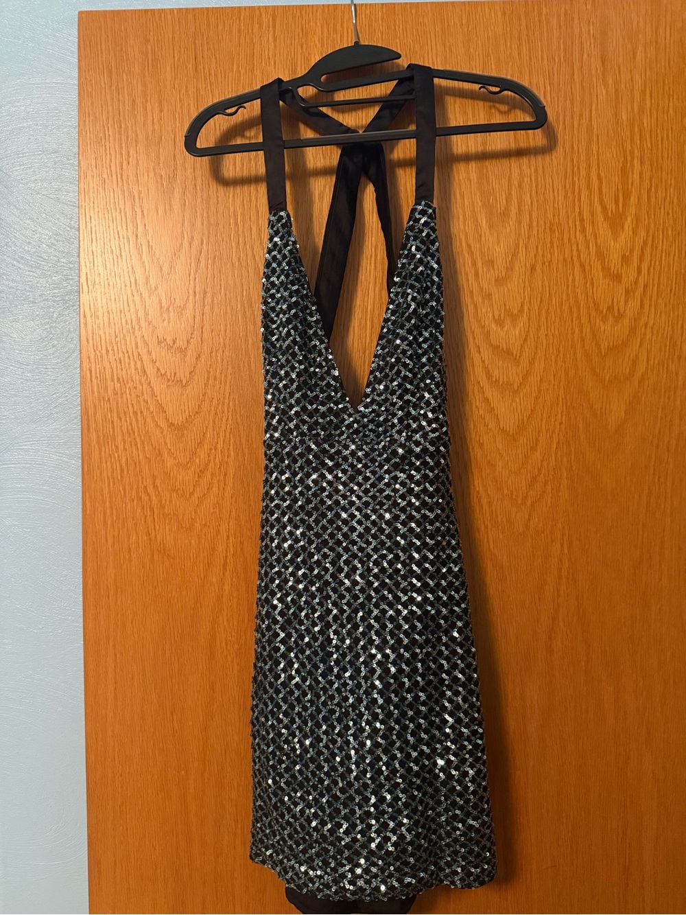 Hello Molly Black Sequin Deep V Backless Cocktail Dress